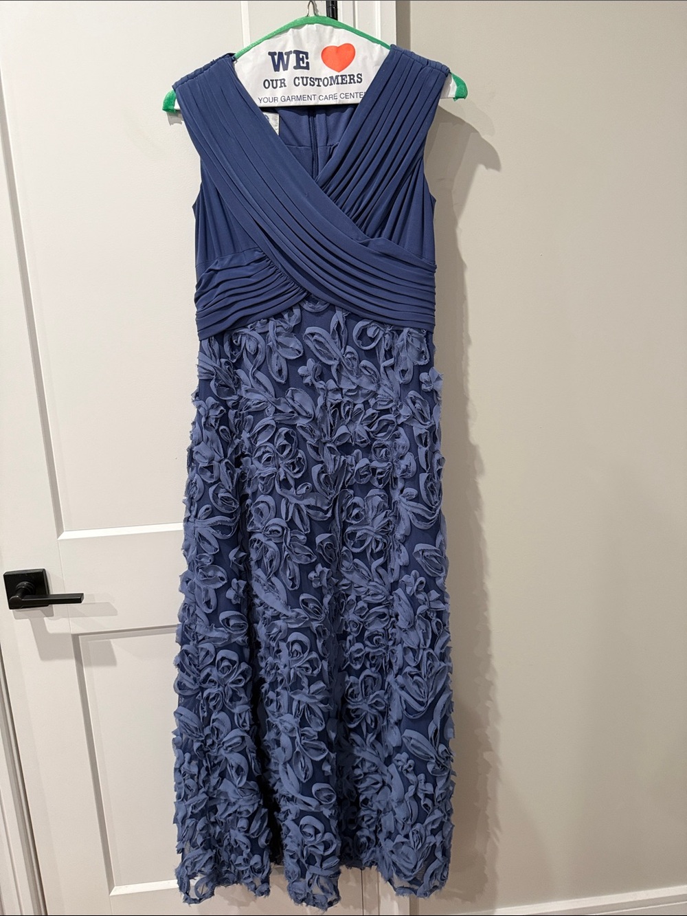 Patra Slate Blue Sleeveless Rosette A-Line Evening Gown